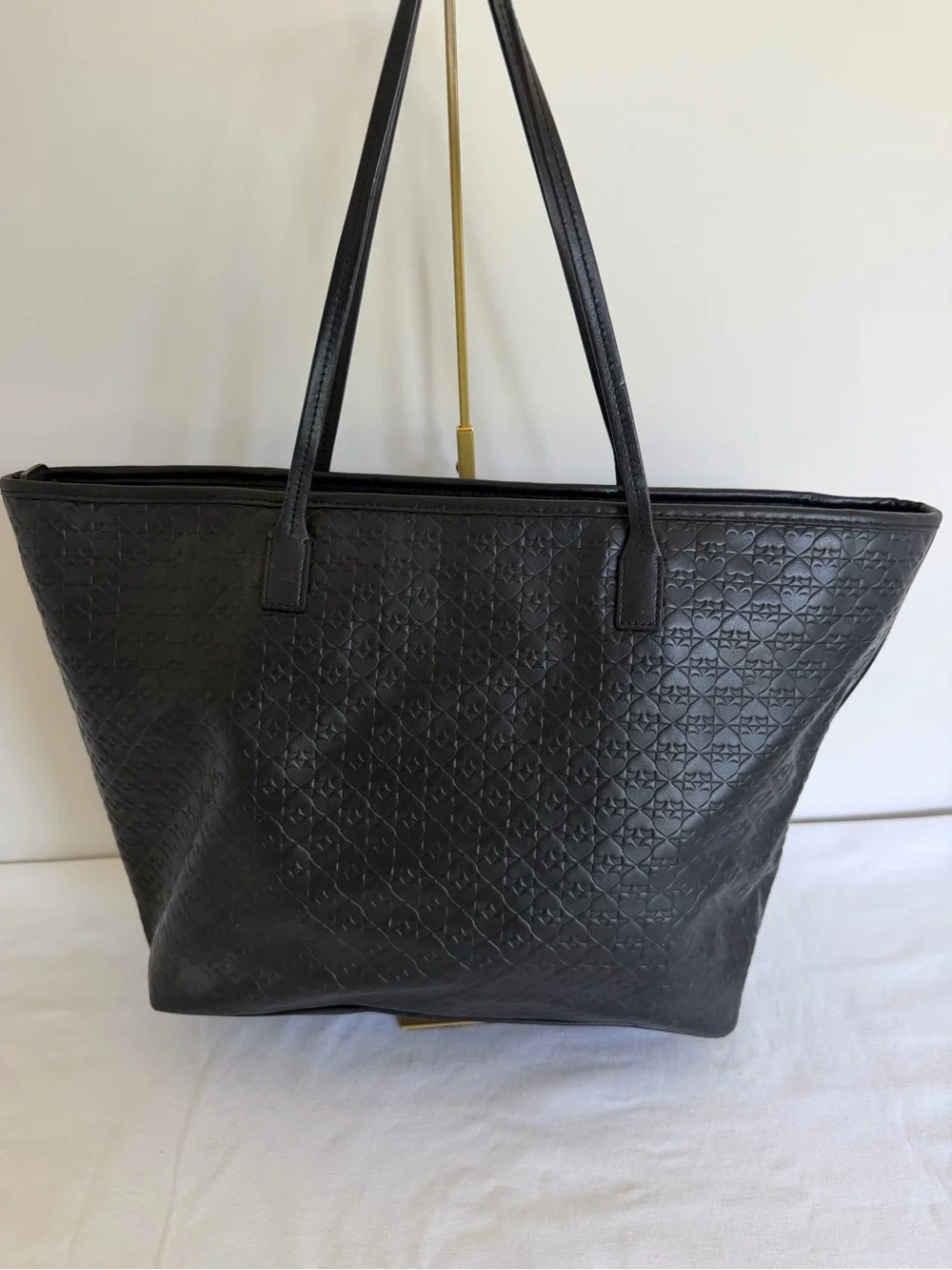 Kate Spade Black Embossed Leather Large Zip Top Tote Bag